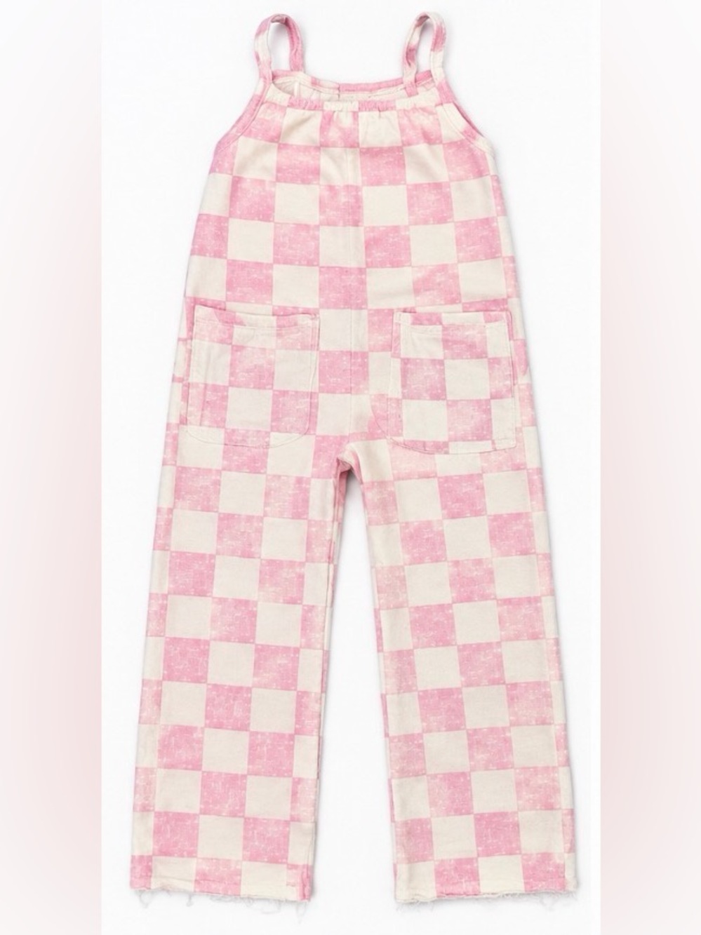 GRAYSON MINI GIRLS PINK & CREAM CHECKERED JUMPSUIT – SIZE 4T